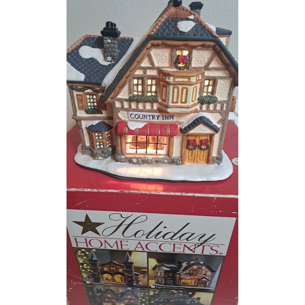 Holiday Home Accents Lighted Country Inn Christmas Village House w/ Box